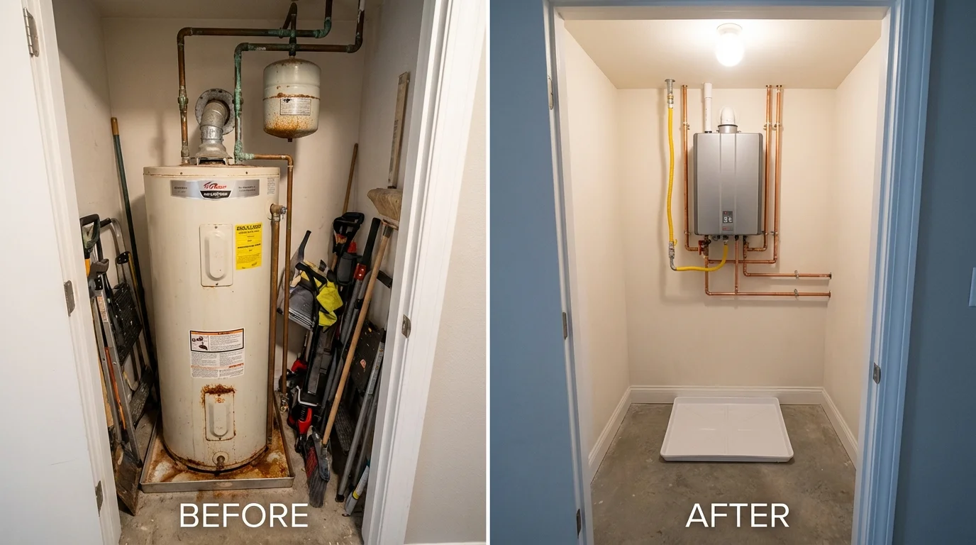 Tank water heater versus wall-mounted tankless unit comparison for Elgin, OK homeowners