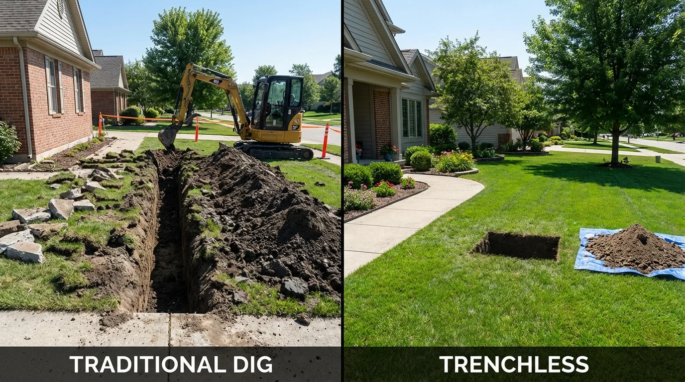 Trenchless sewer repair with minimal yard damage versus traditional excavation in Elgin, OK